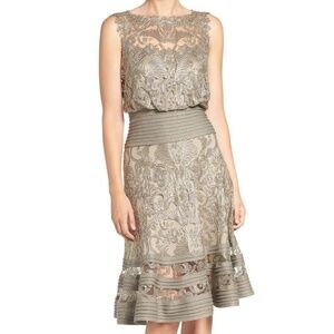 Tadashi Shoji Ariana Metallic Smoke Pearl Tulle Lace Dress - Size 4